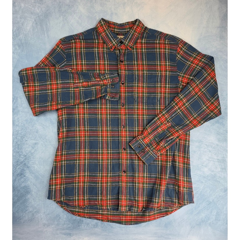 L.L.Bean Scotch Plaid Men Shirt Size L Navy Stewart Flannel Tartan Cotton